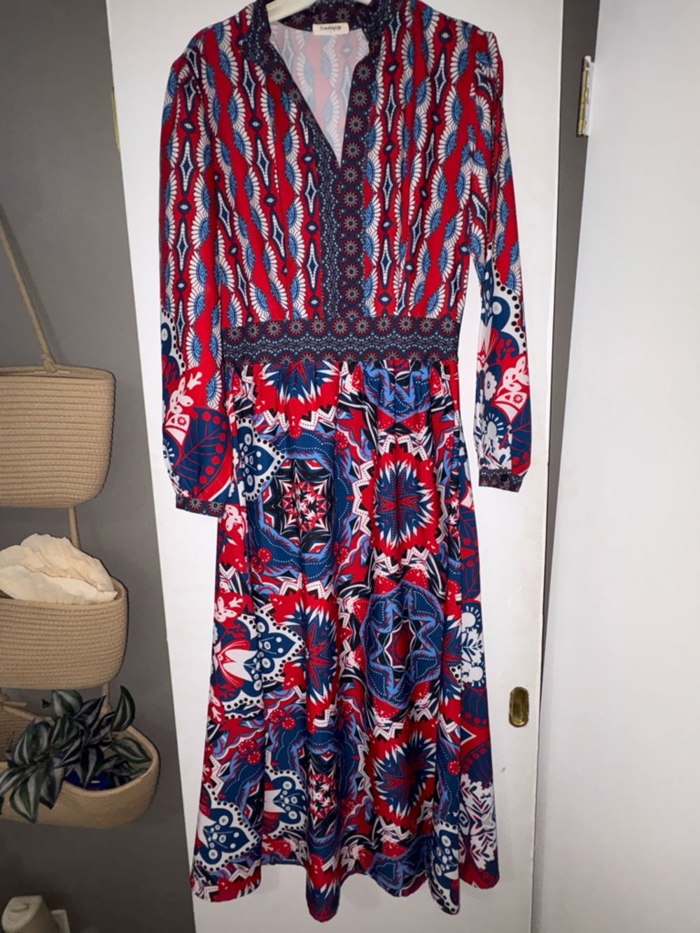 Womens dress Red, Blue & White Boho Midi #boho#Americana#flattering#festival#red